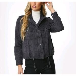 Rails Womens Collins Jet Cobra Printed Military Jacket Sz M Black Gray Linen